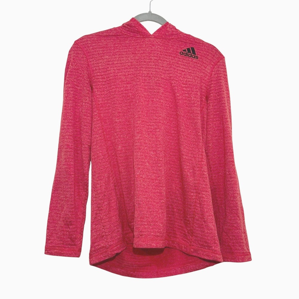 Adidas Girls Large 14/16 Salmon Coral Red Heathered Pullover Hoodie Training Top